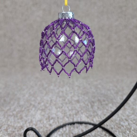 Handmade Beaded Purple Ornament Clear Glass Ball Christmas Decoration - Picture 1 of 4